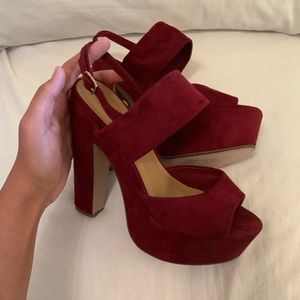 maroon faux suede heels